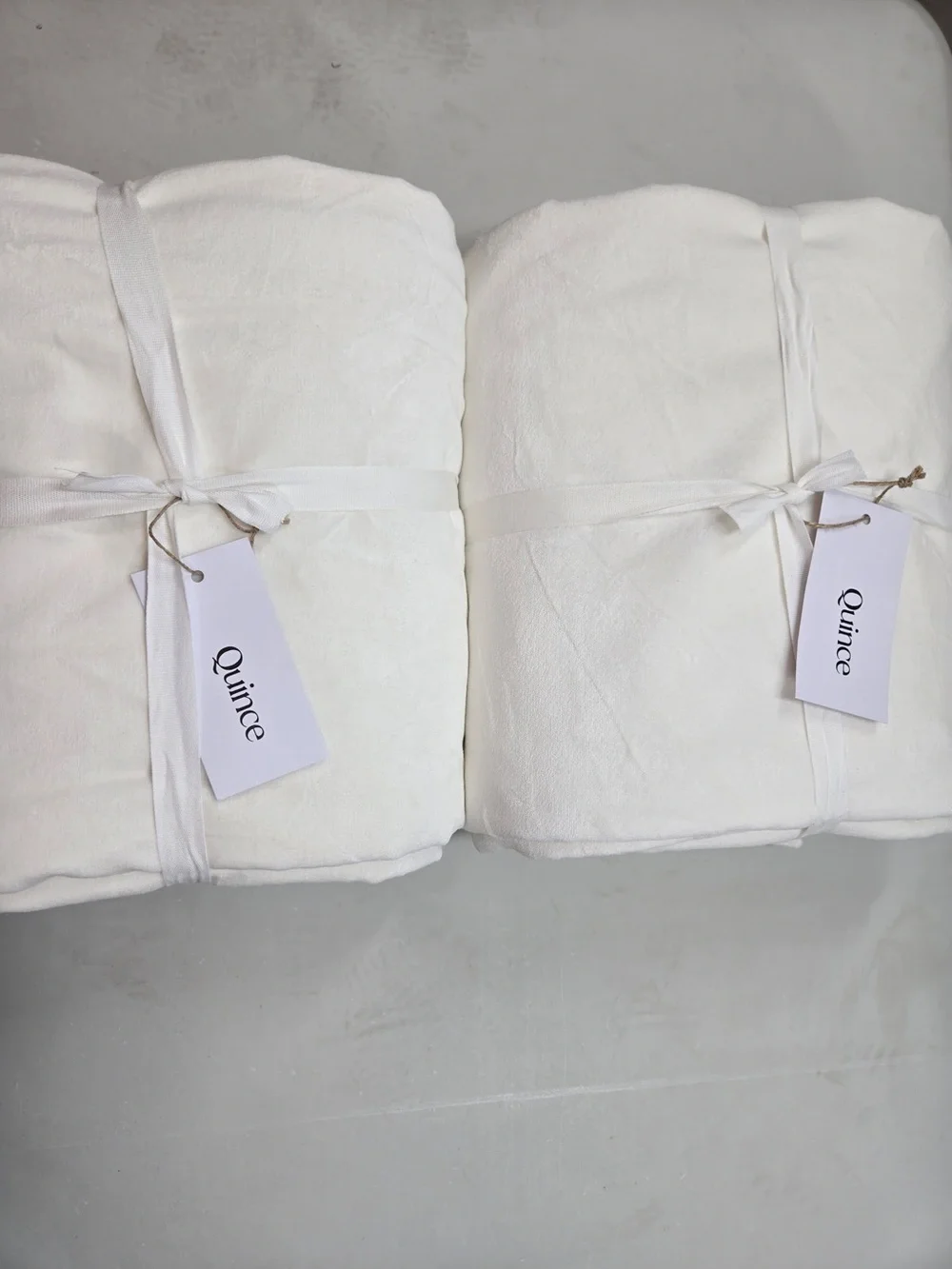 NWT QUINCE Set Of 2 48x108 Cotton Velvet True Blackout Curtains Ivory 9744